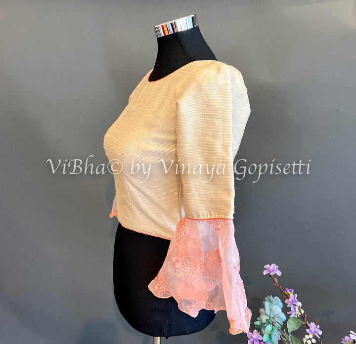 Blouses - Light Gold And Peach Bell Sleeve Blouse