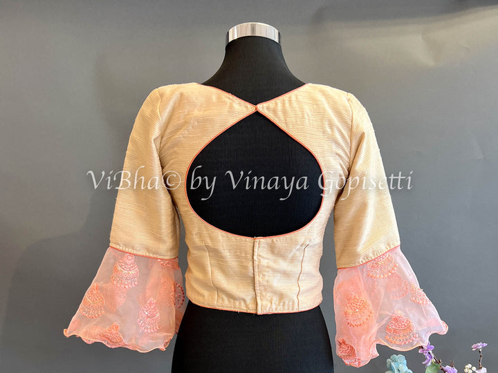 Blouses - Light Gold And Peach Bell Sleeve Blouse