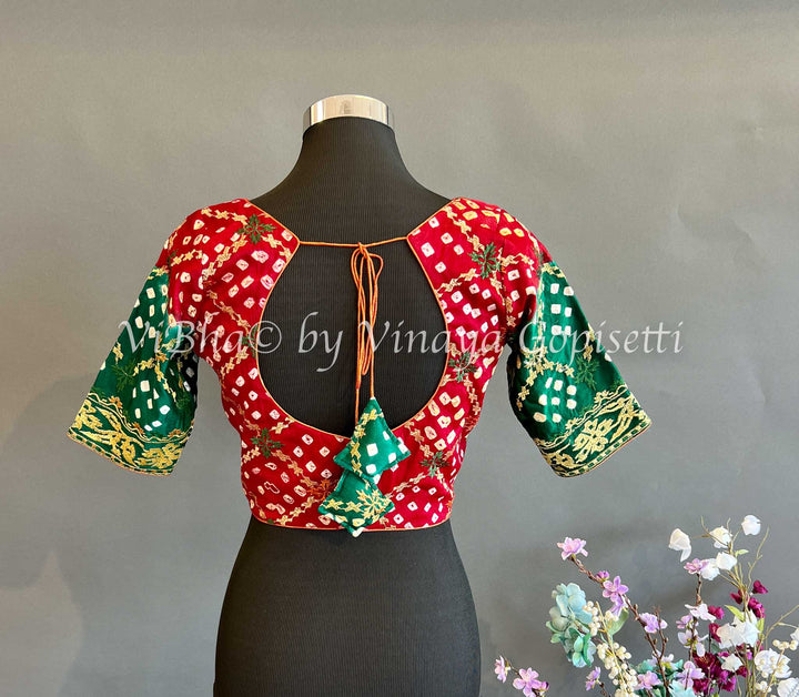 Blouses - Maroon And Green Bandhani Silk Blouse