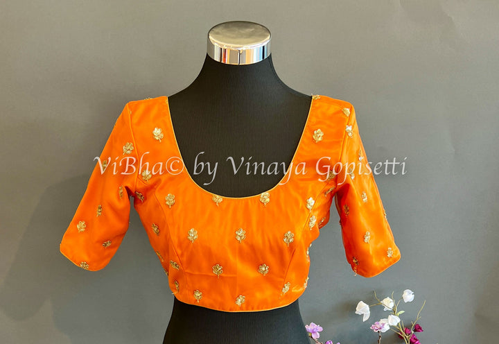 Blouses - Orange Net Embroidered Blouse