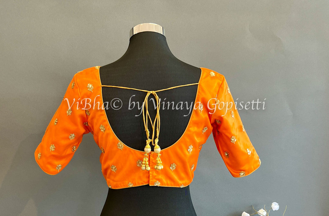 Blouses - Orange Net Embroidered Blouse