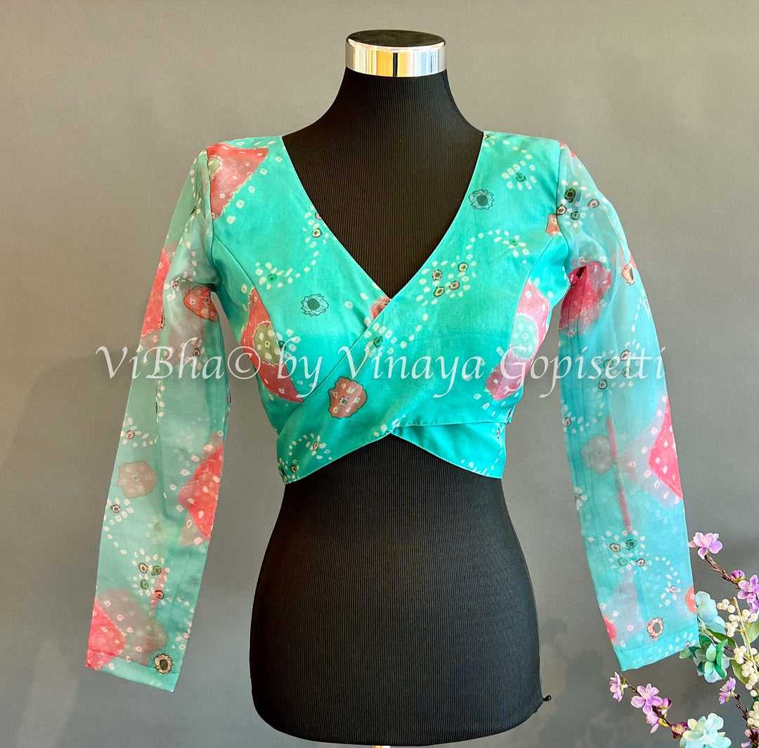 Blouses - Organza Full Sleeve Blouse With Bandhani Work