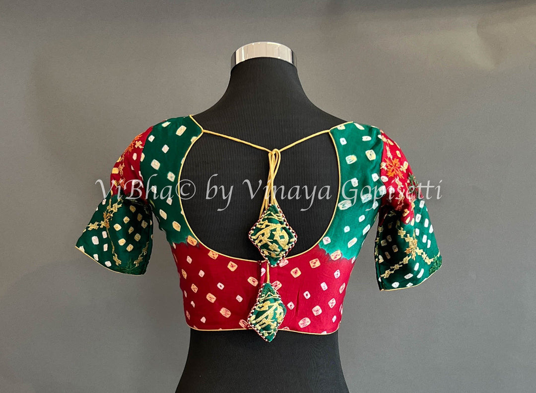 Blouses - Red And Green Bandhani Blouse