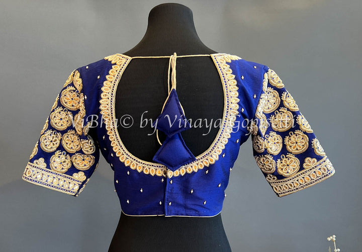 Blouses - Royal Blue Pearl Embroidered Blouse