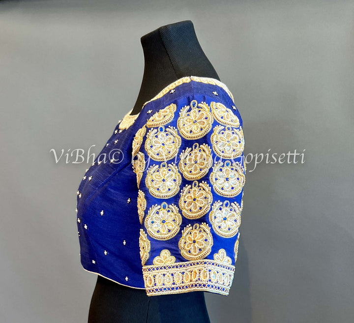 Blouses - Royal Blue Pearl Embroidered Blouse