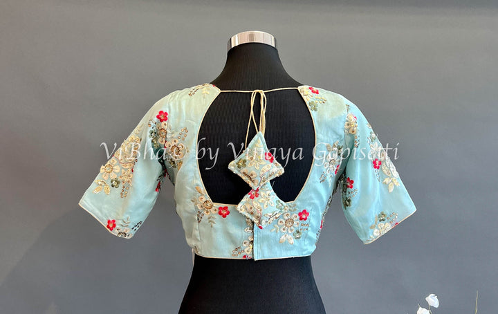 Blouses - Sky Blue Crepe Embroidered Blouse