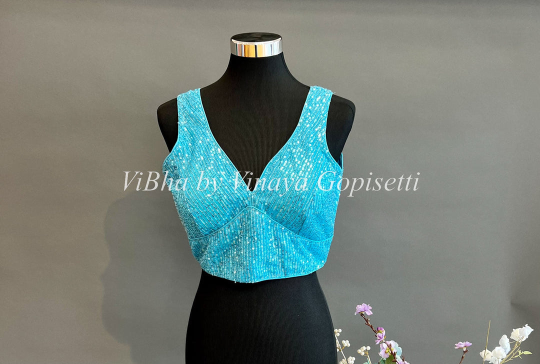 Blouses - Sky Blue Sequin Fancy Blouse