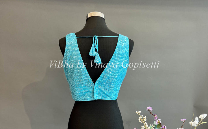 Blouses - Sky Blue Sequin Fancy Blouse