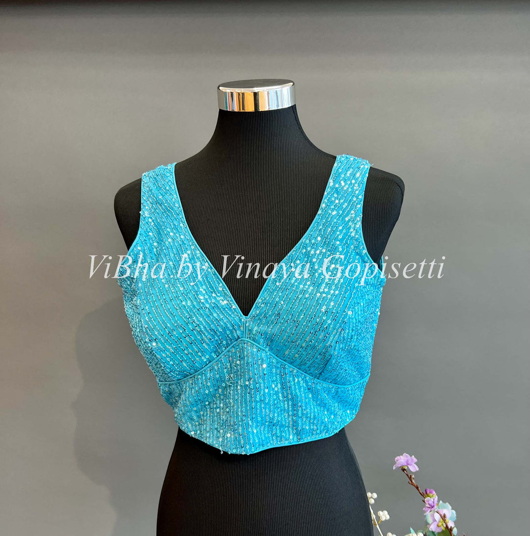 Blouses - Sky Blue Sequin Fancy Blouse