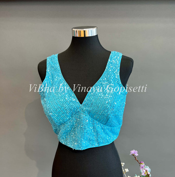 Blouses - Sky Blue Sequin Fancy Blouse