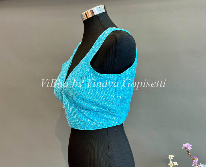 Blouses - Sky Blue Sequin Fancy Blouse