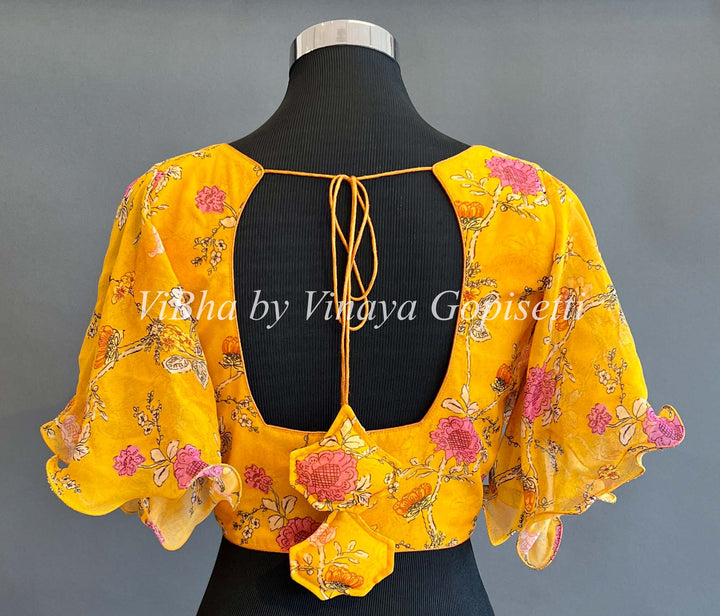 Blouses - Yellow Bell Sleeve Floral Blouse