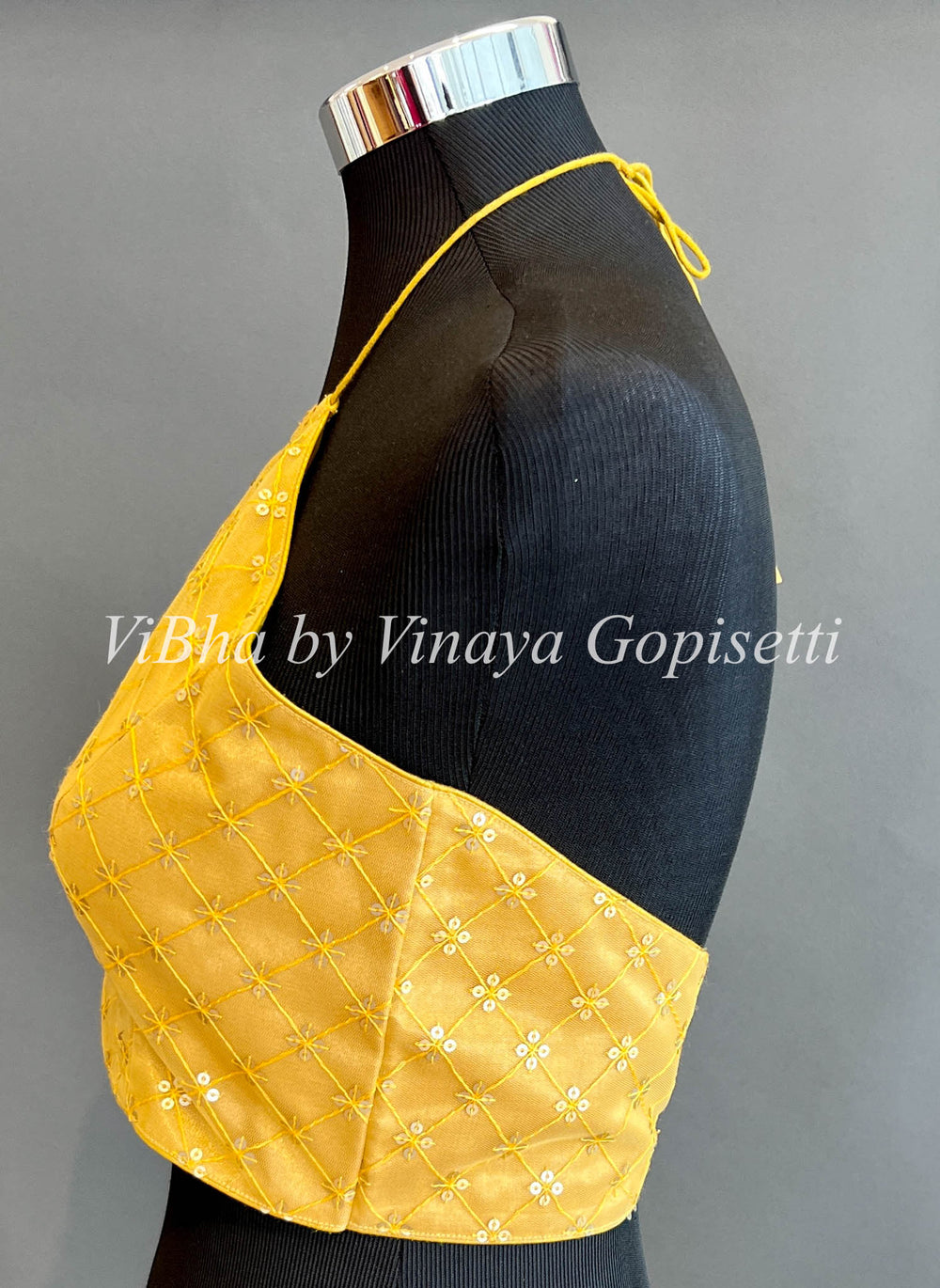 Blouses - Yellow Sequins Halter Neck Blouse