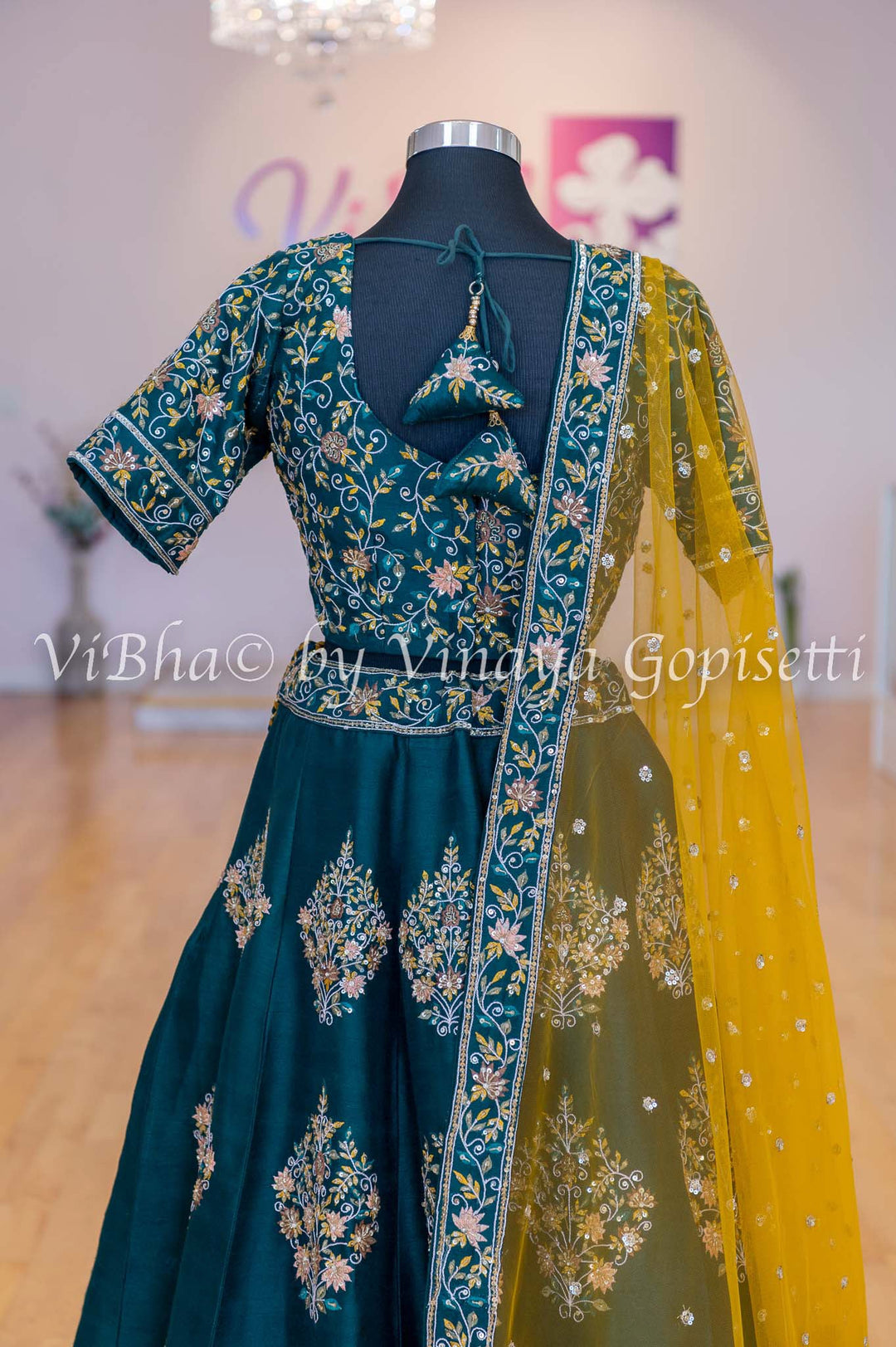 Bridal Lehengas - Alpine Green And Yellow Embroidered Lehenga Set