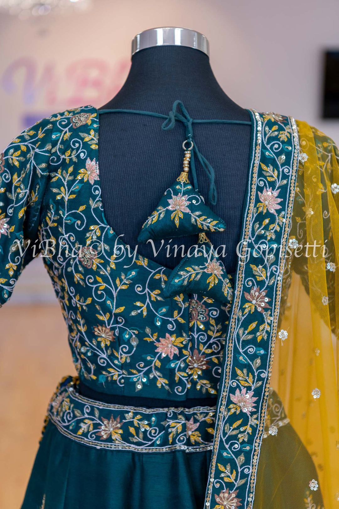 Bridal Lehengas - Alpine Green And Yellow Embroidered Lehenga Set