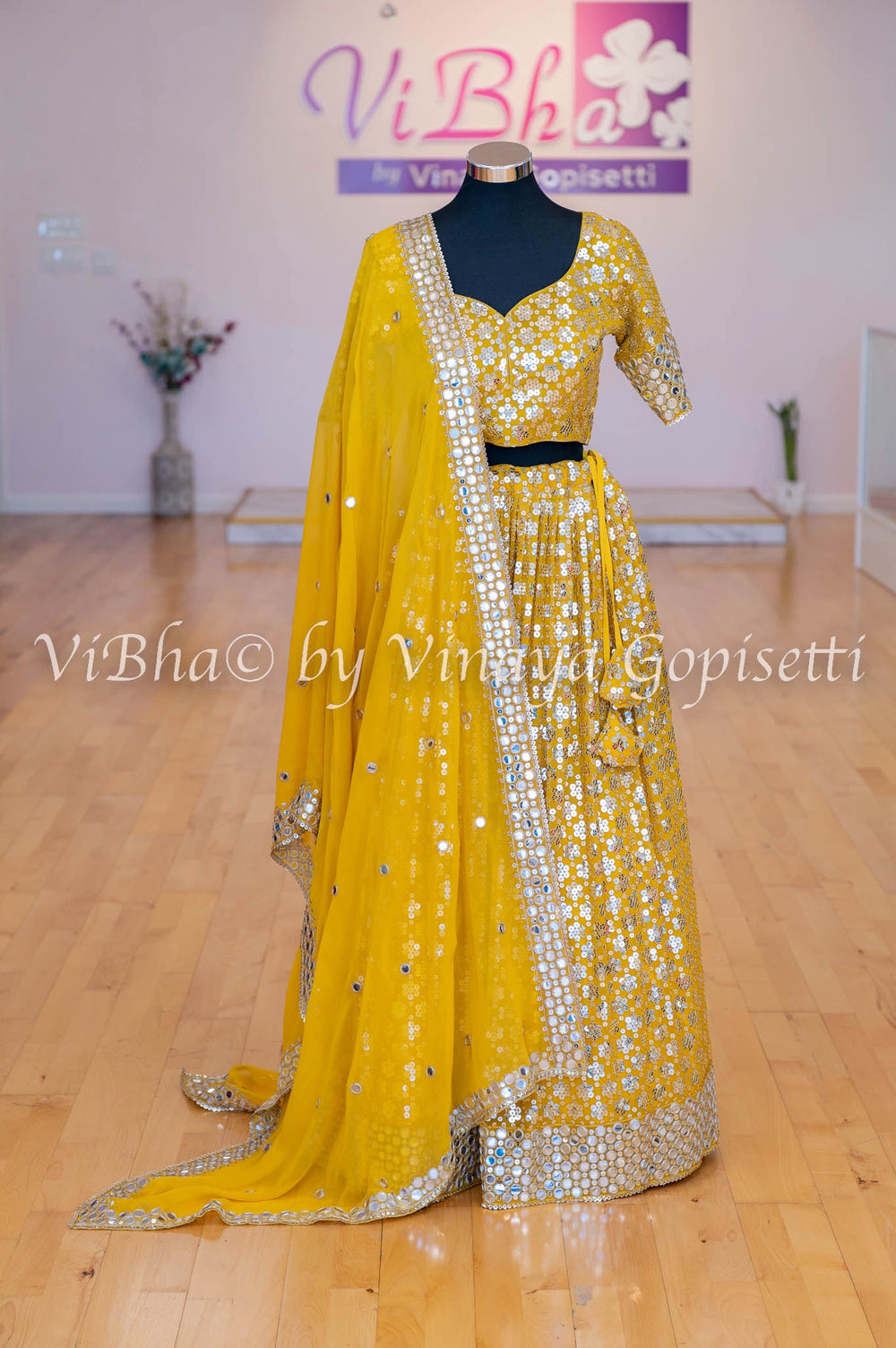 Bridal Lehengas - Amber Yellow Sequins And Faux Mirror Embroidered Lehenga Set