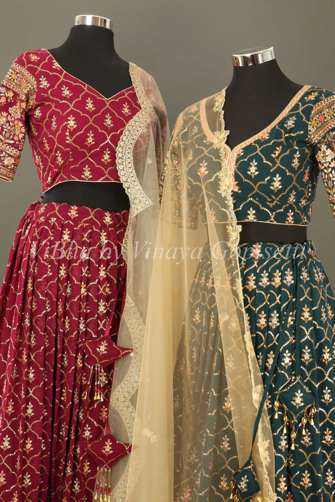 Bridal Lehengas - Antique Ruby And Gold All Over Embroidered Lehenga Set