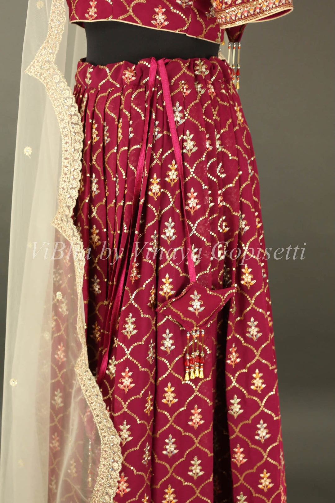 Bridal Lehengas - Antique Ruby And Gold All Over Embroidered Lehenga Set