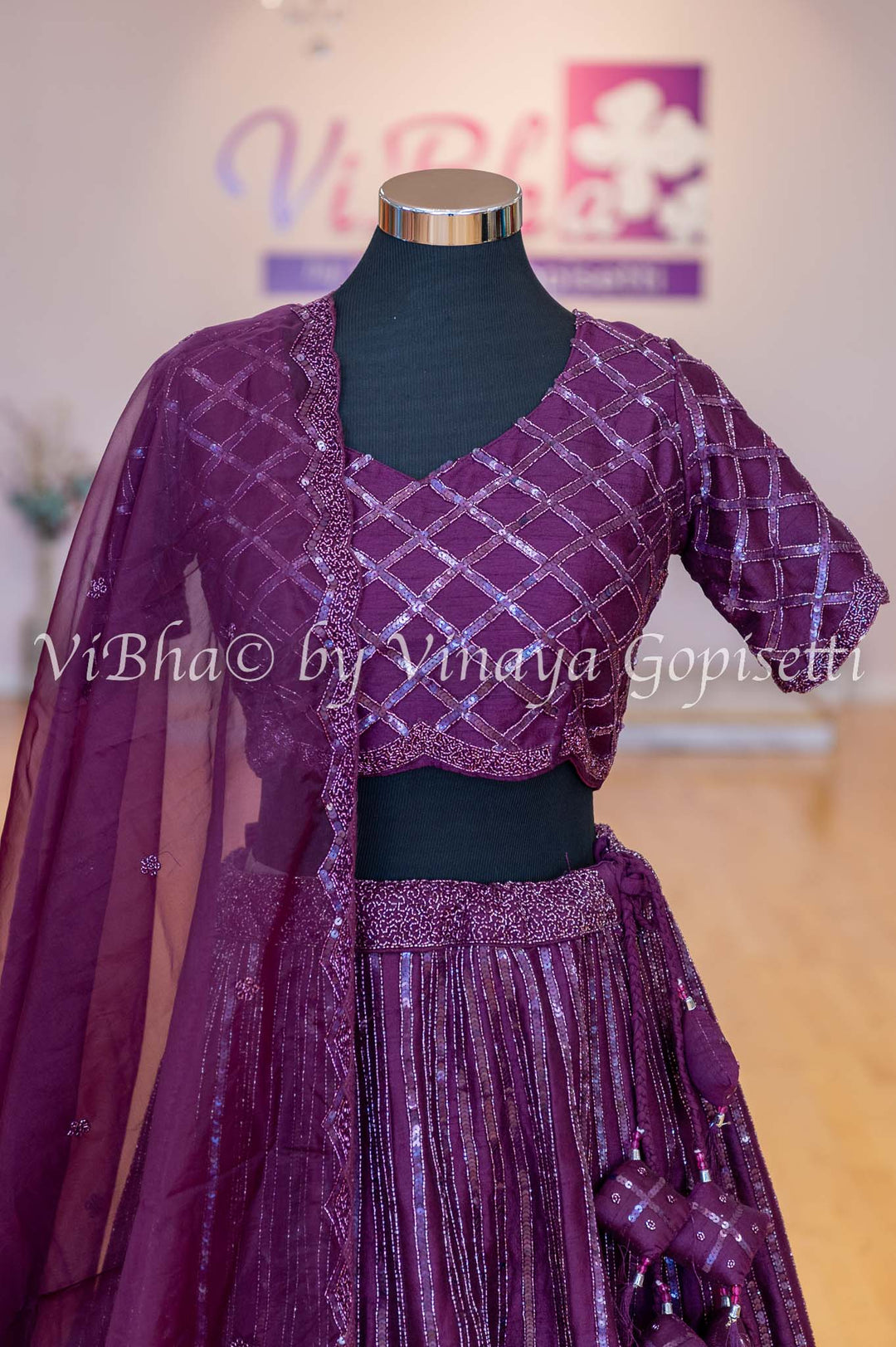 Bridal Lehengas - Burgundy Stone And Crystal Embellished Lehenga Set