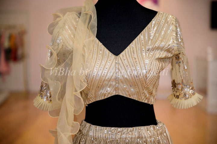 Bridal Lehengas - Champagne Gold Sequins And Cut Dana Embroidered Lehenga Set