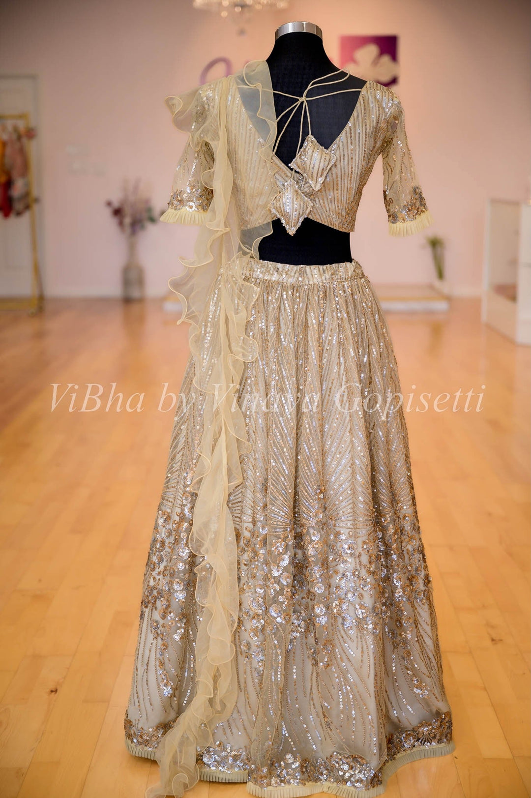 Bridal Lehengas - Champagne Gold Sequins And Cut Dana Embroidered Lehenga Set