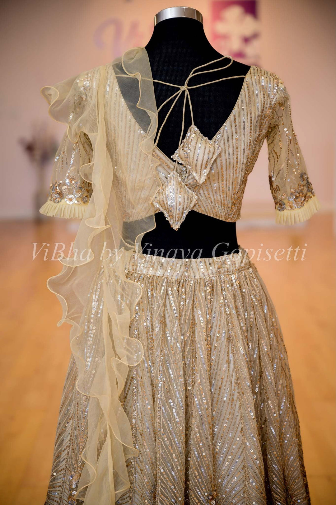 Bridal Lehengas - Champagne Gold Sequins And Cut Dana Embroidered Lehenga Set