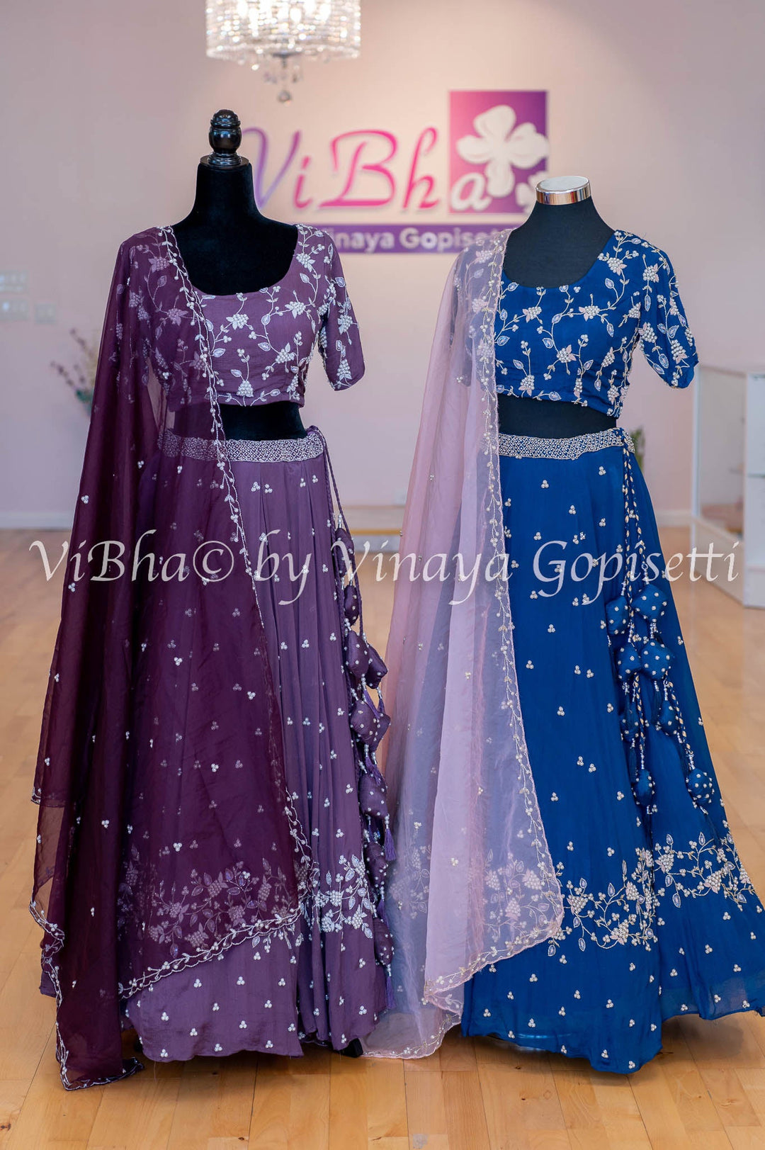 Bridal Lehengas - Dark Mauve And Burgundy Pearl Embroidery Lehenga Set