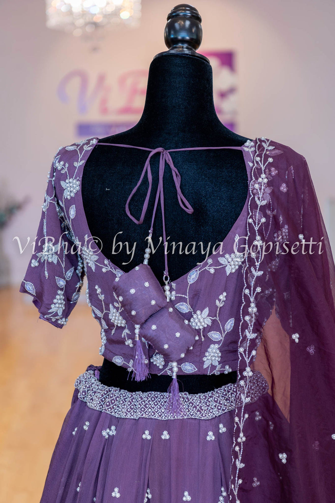 Bridal Lehengas - Dark Mauve And Burgundy Pearl Embroidery Lehenga Set