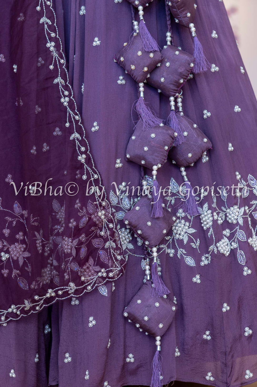 Bridal Lehengas - Dark Mauve And Burgundy Pearl Embroidery Lehenga Set