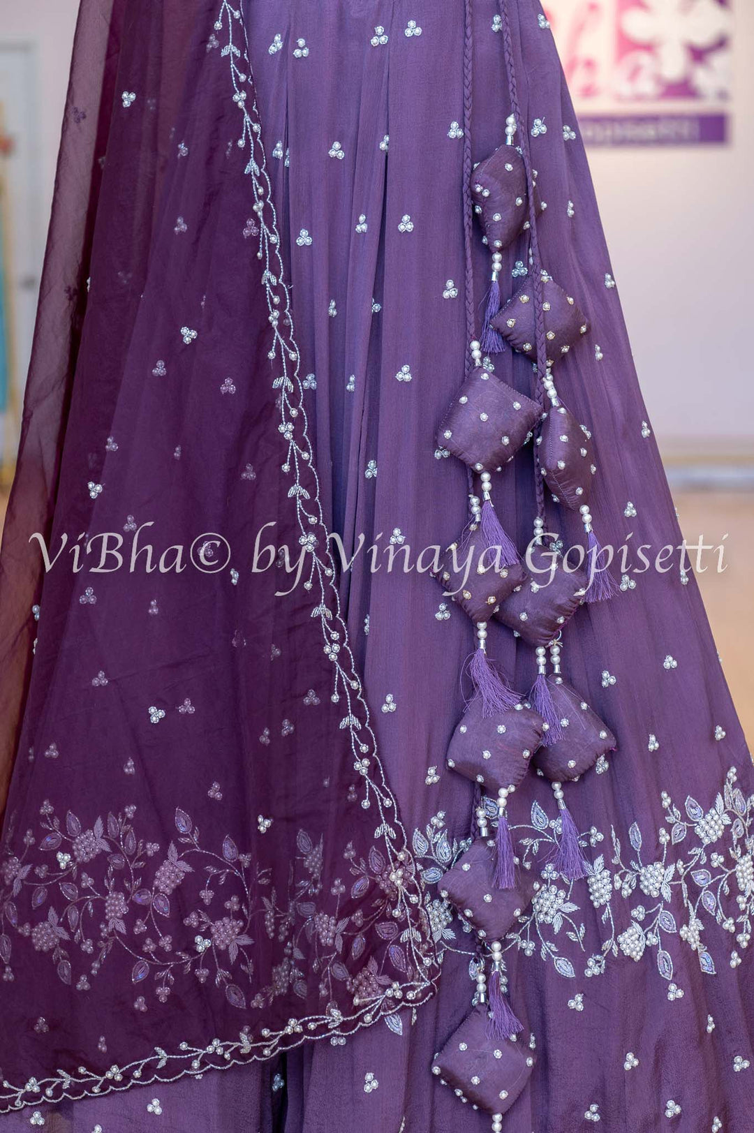 Bridal Lehengas - Dark Mauve And Burgundy Pearl Embroidery Lehenga Set