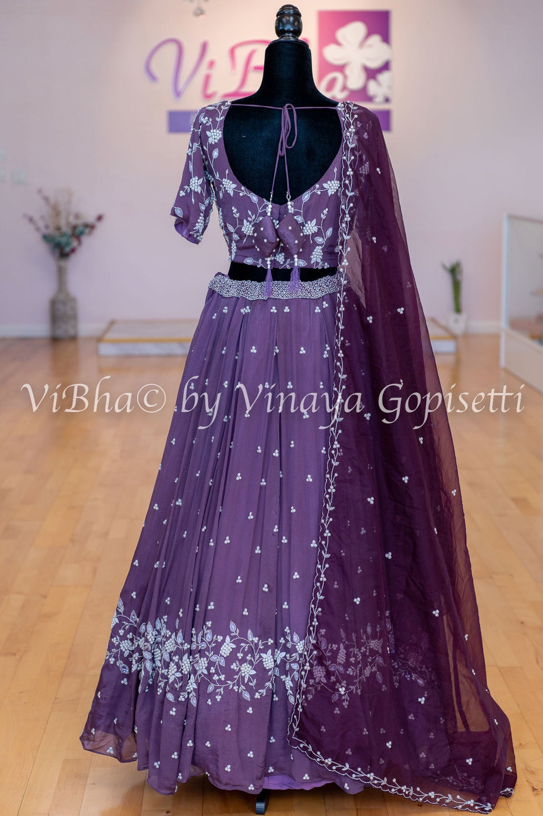 Bridal Lehengas - Dark Mauve And Burgundy Pearl Embroidery Lehenga Set