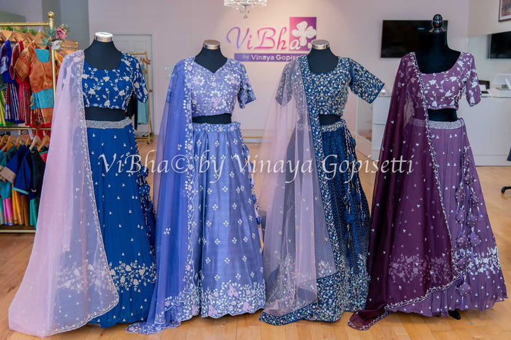 Bridal Lehengas - Ink Blue And Pastel Pink Pearl Embroidery Lehenga Set