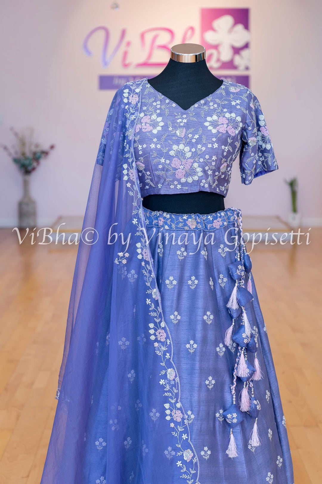 Bridal Lehengas - Lilac Pearl And Zardosi Embroidery Lehenga Set