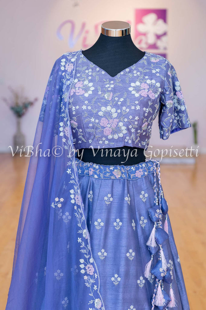 Bridal Lehengas - Lilac Pearl And Zardosi Embroidery Lehenga Set