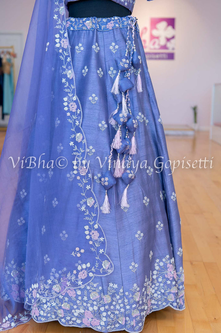 Bridal Lehengas - Lilac Pearl And Zardosi Embroidery Lehenga Set