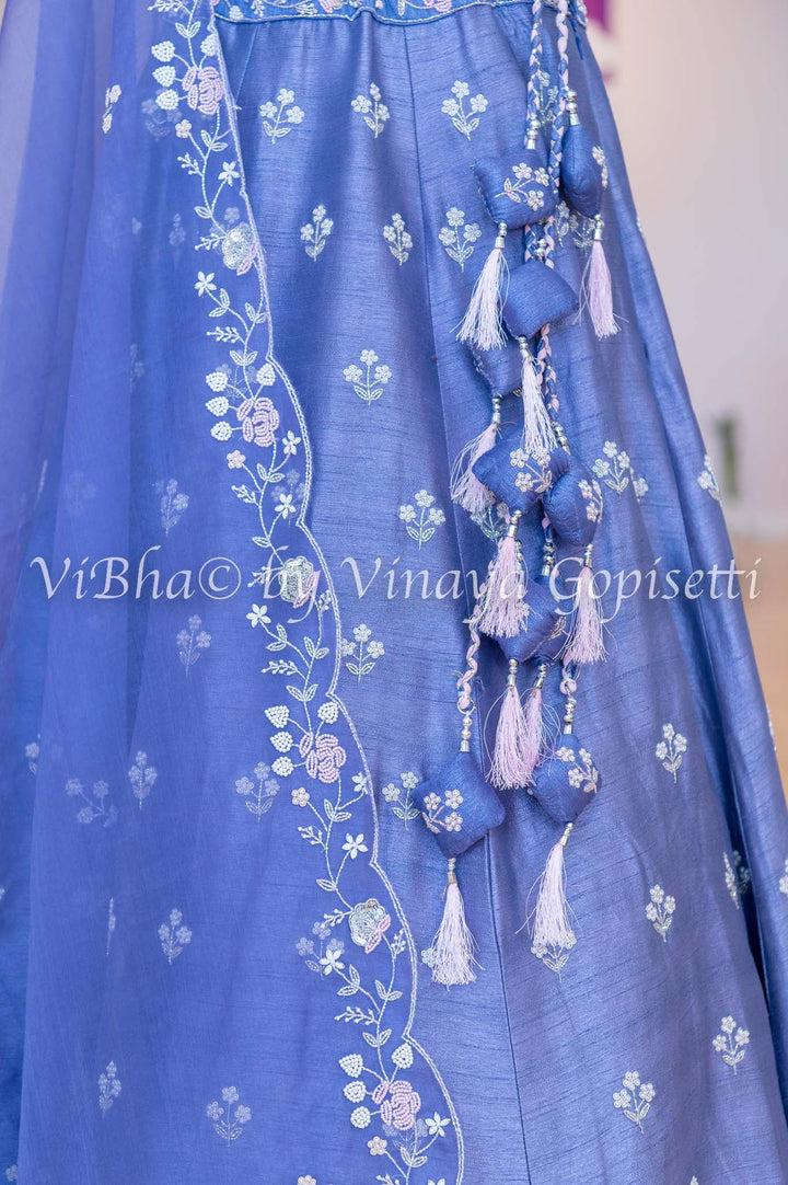 Bridal Lehengas - Lilac Pearl And Zardosi Embroidery Lehenga Set