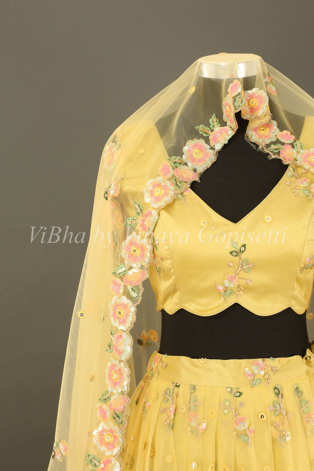 Bridal Lehengas - Macaroon Yellow Floral Embroidered Lehenga Set