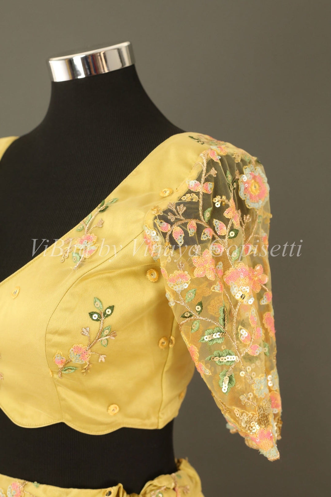 Bridal Lehengas - Macaroon Yellow Floral Embroidered Lehenga Set