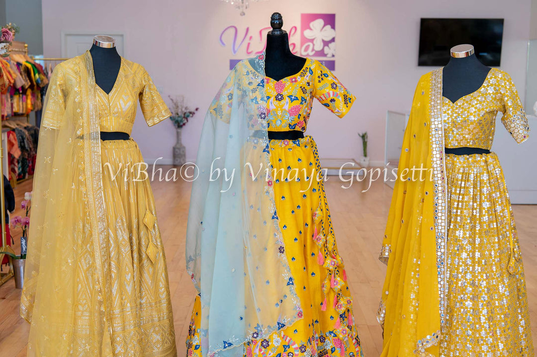 Bridal Lehengas - Mustard Yellow Kundan And Cut Dana Embroidered Lehenga Set