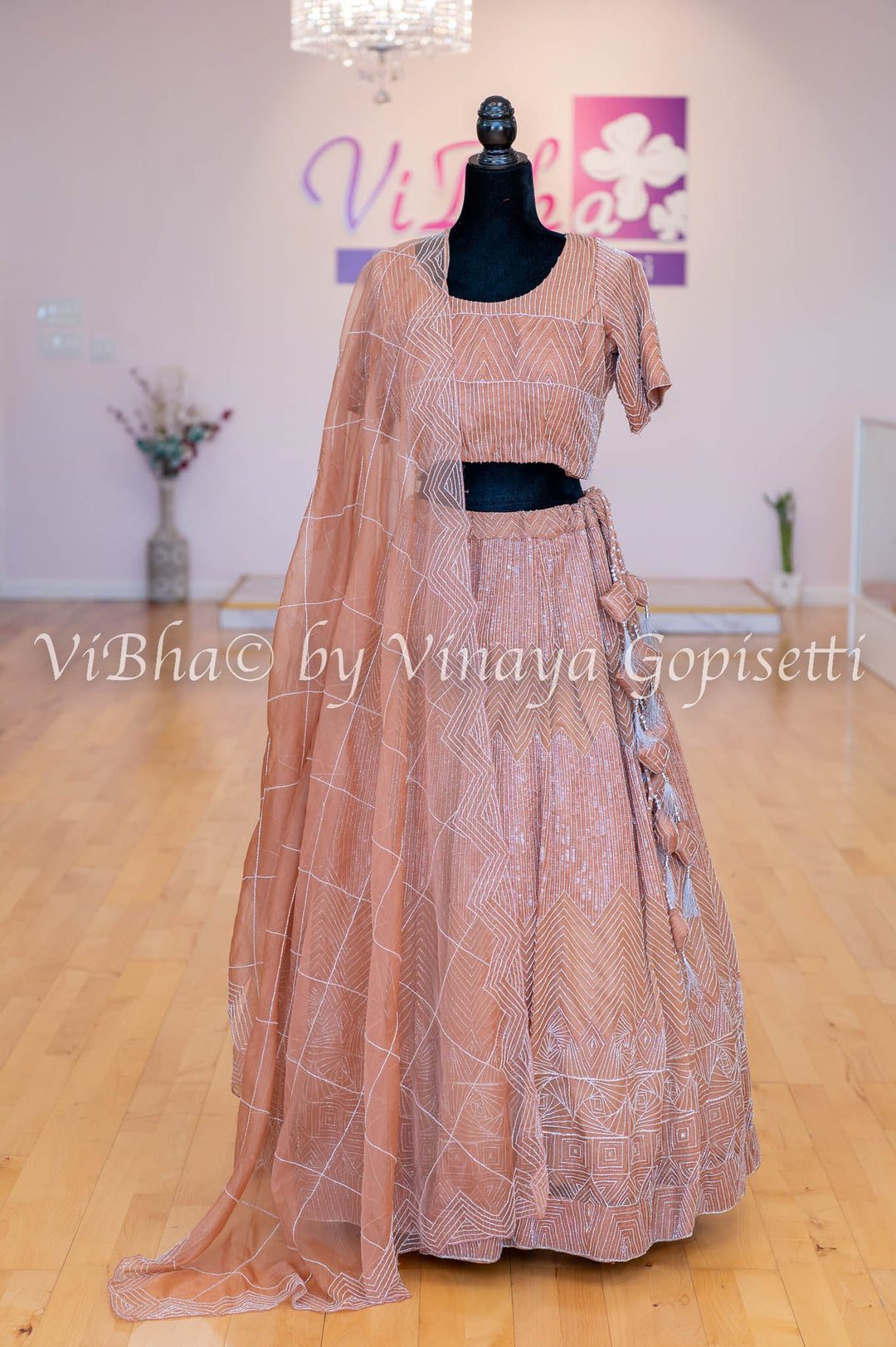 Bridal Lehengas - Nude Brown Stone And Crystal Embellished Lehenga Set