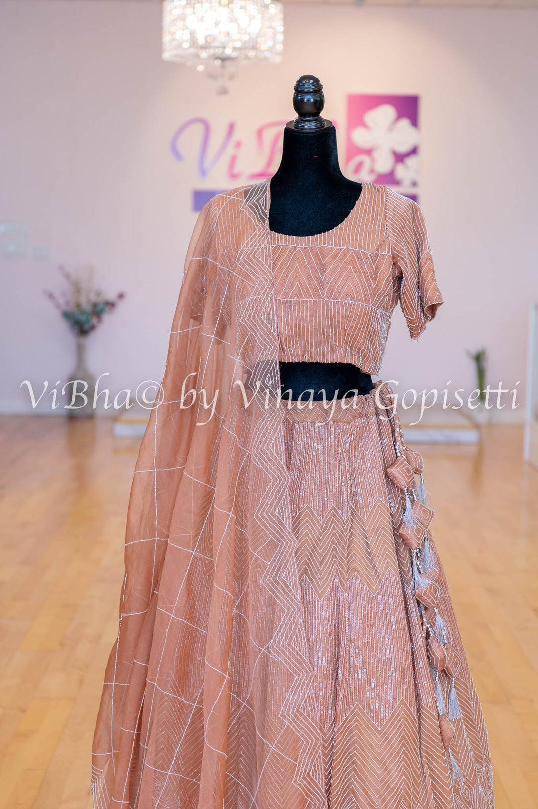 Bridal Lehengas - Nude Brown Stone And Crystal Embellished Lehenga Set