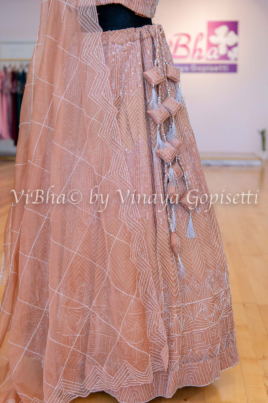 Bridal Lehengas - Nude Brown Stone And Crystal Embellished Lehenga Set