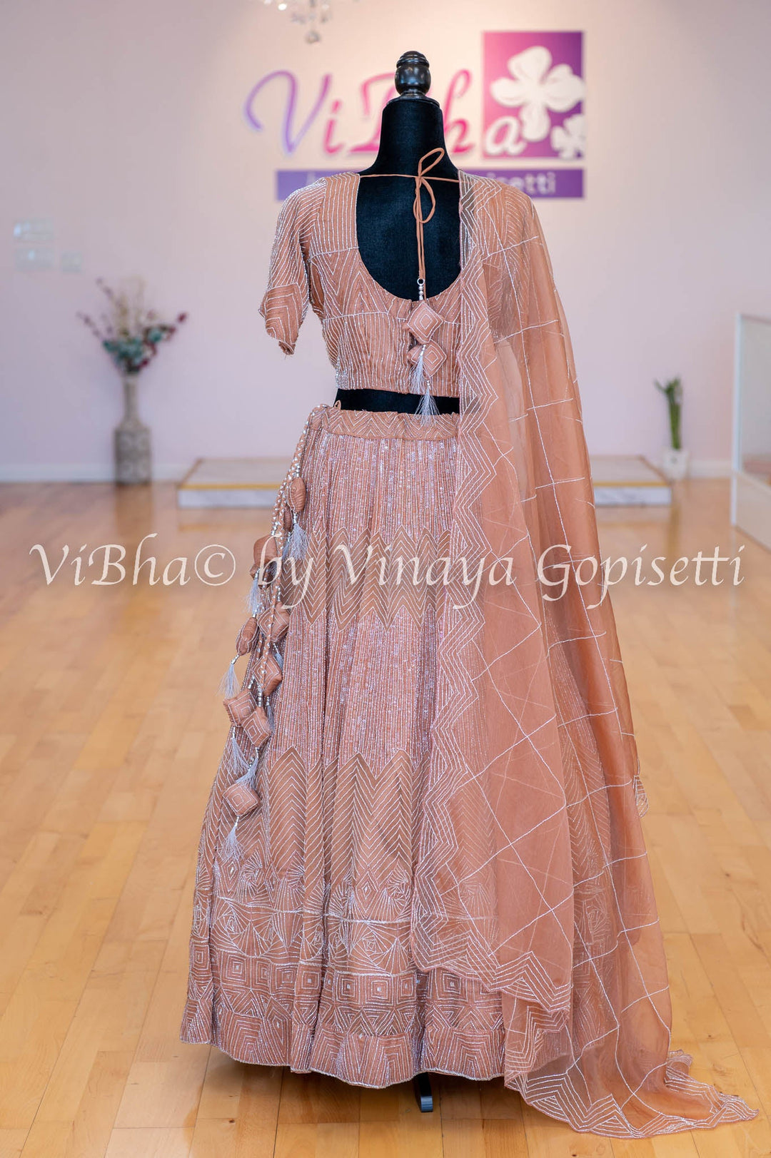 Bridal Lehengas - Nude Brown Stone And Crystal Embellished Lehenga Set