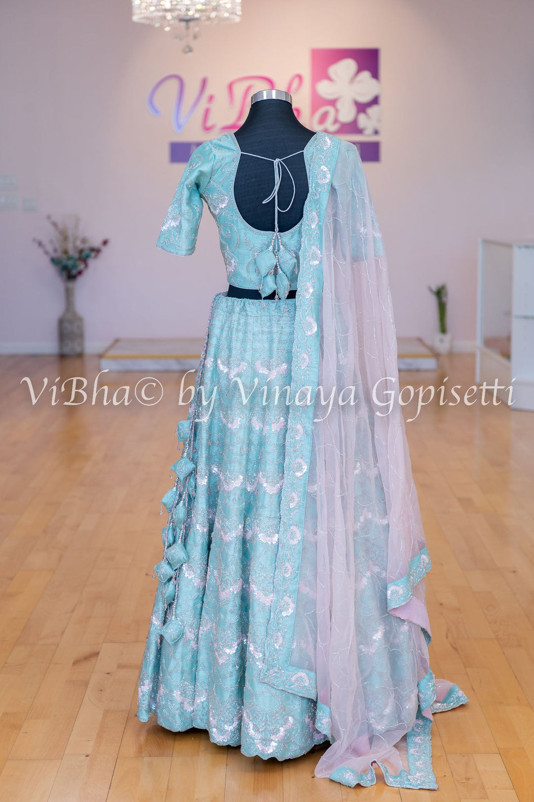 Bridal Lehengas - Pale Aqua And Light Pink Cutdana Embroidered Lehenga Set