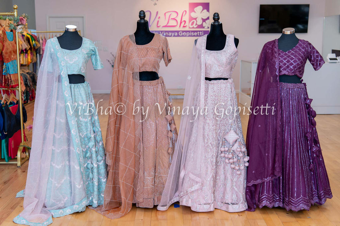 Bridal Lehengas - Pale Aqua And Light Pink Cutdana Embroidered Lehenga Set