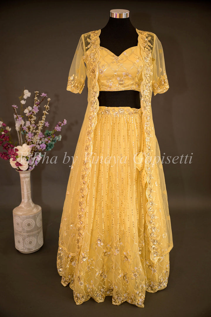 Bridal Lehengas - Pale Yellow Embroidered Lehenga With Detachable Jacket