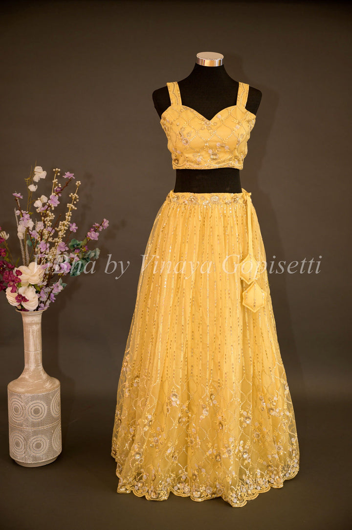 Bridal Lehengas - Pale Yellow Embroidered Lehenga With Detachable Jacket