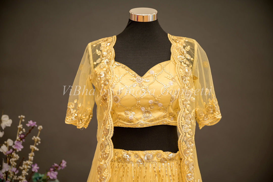 Bridal Lehengas - Pale Yellow Embroidered Lehenga With Detachable Jacket