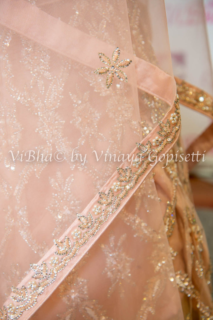 Bridal Lehengas - Pastel Pink Peach Cutdana Embroidered Lehenga Set