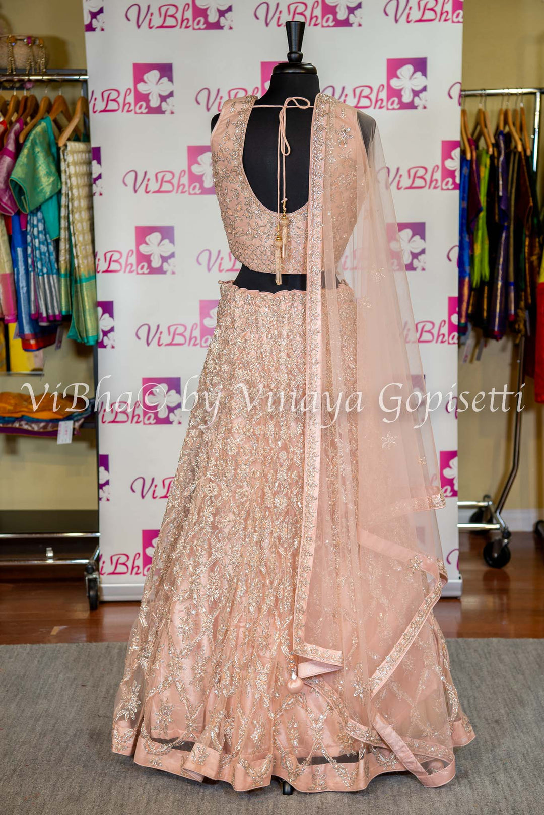 Bridal Lehengas - Pastel Pink Peach Cutdana Embroidered Lehenga Set